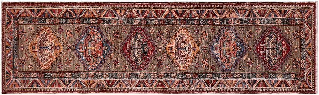 handmade Geometric Super Kazak Gray Multi Hand-made RUNNER 100% WOOL area rug 3x10