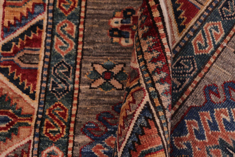 handmade Geometric Super Kazak Gray Multi Hand Knotted RUNNER 100% WOOL area rug 3' x 10'