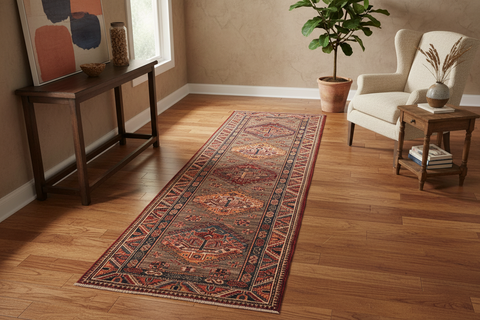 handmade Geometric Super Kazak Gray Multi Hand Knotted RUNNER 100% WOOL area rug 3' x 10'