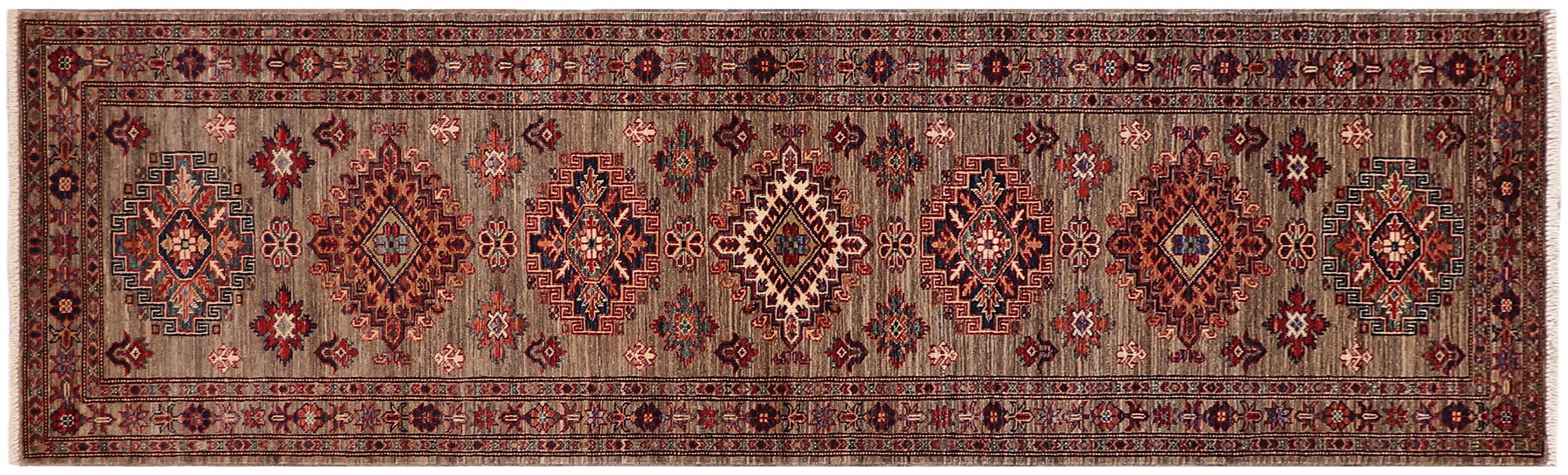 handmade Geometric Super Kazak Gray Gray Hand Knotted RUNNER 100% WOOL area rug 3' x 10'