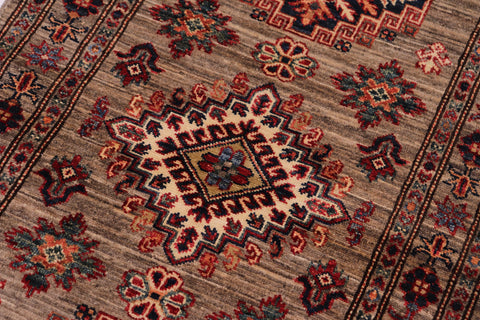 handmade Geometric Super Kazak Gray Gray Hand Knotted RUNNER 100% WOOL area rug 3' x 10'