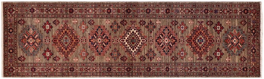 handmade Geometric Super Kazak Gray Gray Hand-made RUNNER 100% WOOL area rug 2x10