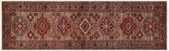 handmade Geometric Super Kazak Gray Gray Hand-made RUNNER 100% WOOL area rug 2x10