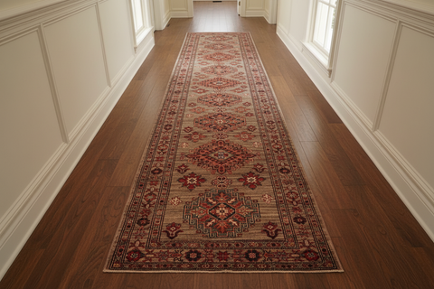 handmade Geometric Super Kazak Gray Gray Hand Knotted RUNNER 100% WOOL area rug 3' x 10'