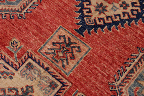 handmade Geometric Super Kazak Rust Beige Hand Knotted RECTANGLE 100% WOOL area rug 5' x 8'