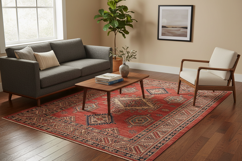 handmade Geometric Super Kazak Rust Beige Hand Knotted RECTANGLE 100% WOOL area rug 5' x 8'