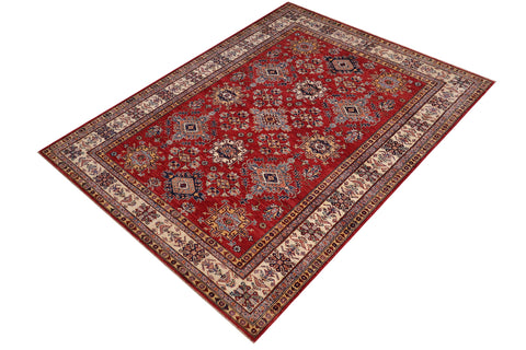 handmade Geometric Super Kazak Red Beige Hand Knotted RECTANGLE 100% WOOL area rug 6' x 9'