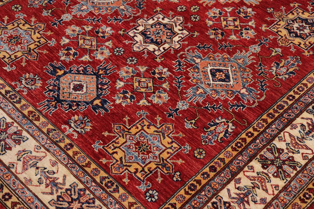 handmade Geometric Super Kazak Red Beige Hand-made RECTANGLE 100% WOOL area rug 6x9