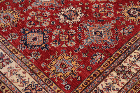 handmade Geometric Super Kazak Red Beige Hand Knotted RECTANGLE 100% WOOL area rug 6' x 9'