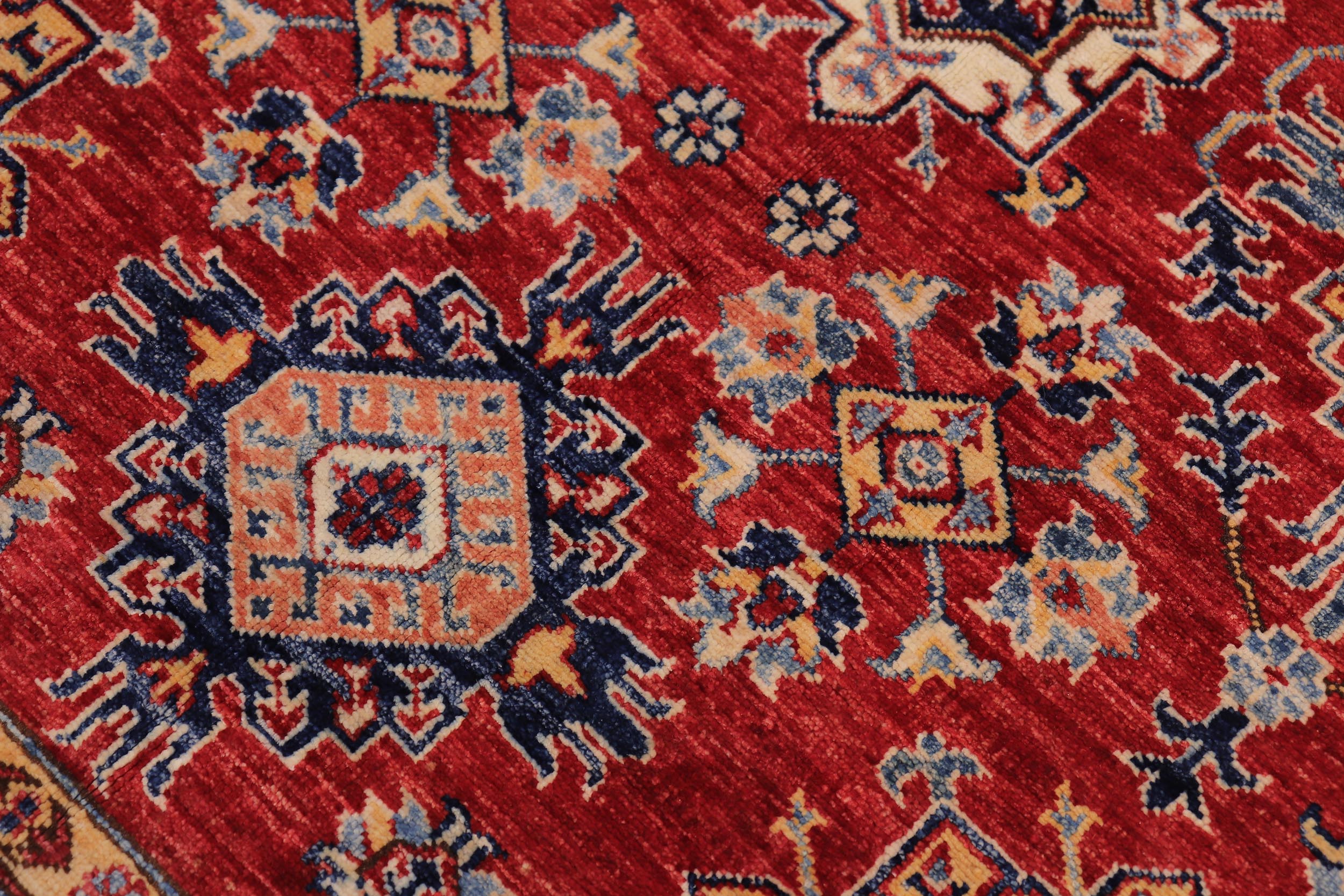 handmade Geometric Super Kazak Red Beige Hand Knotted RECTANGLE 100% WOOL area rug 6' x 9'