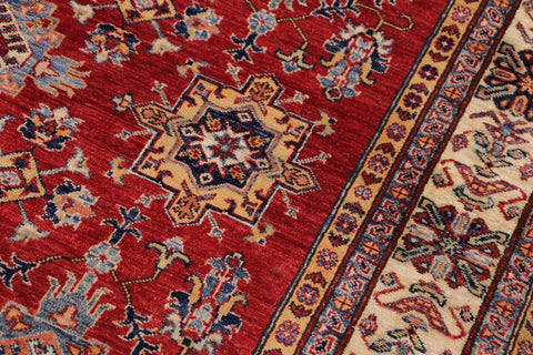handmade Geometric Super Kazak Red Beige Hand Knotted RECTANGLE 100% WOOL area rug 6' x 9'