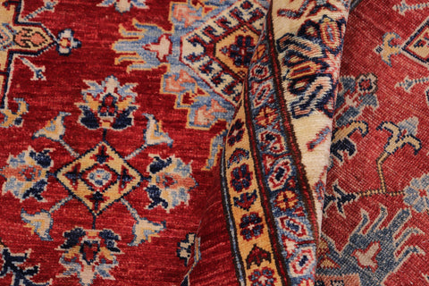handmade Geometric Super Kazak Red Beige Hand Knotted RECTANGLE 100% WOOL area rug 6' x 9'