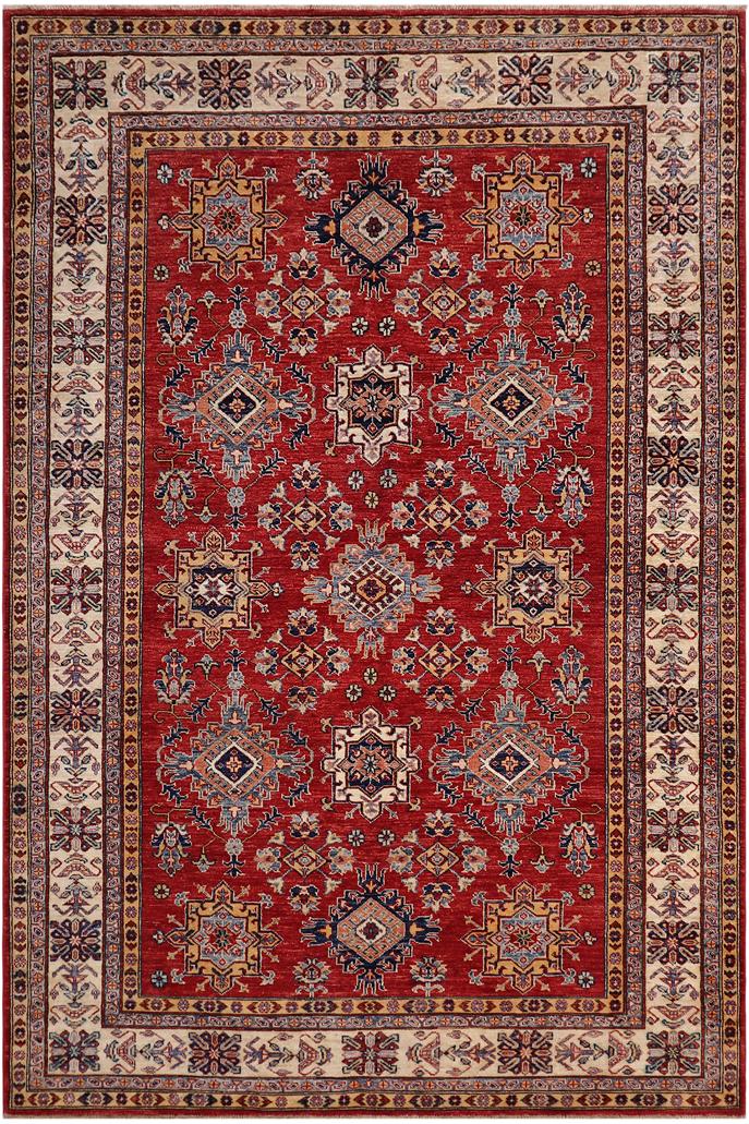 handmade Geometric Super Kazak Red Beige Hand-made RECTANGLE 100% WOOL area rug 6x9