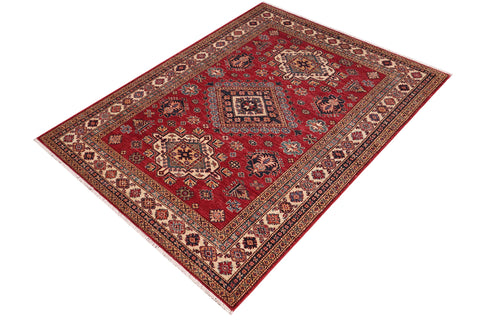 handmade Geometric Super Kazak Red Beige Hand Knotted RECTANGLE 100% WOOL area rug 5' x 7'