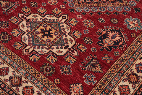 handmade Geometric Super Kazak Red Beige Hand Knotted RECTANGLE 100% WOOL area rug 5' x 7'