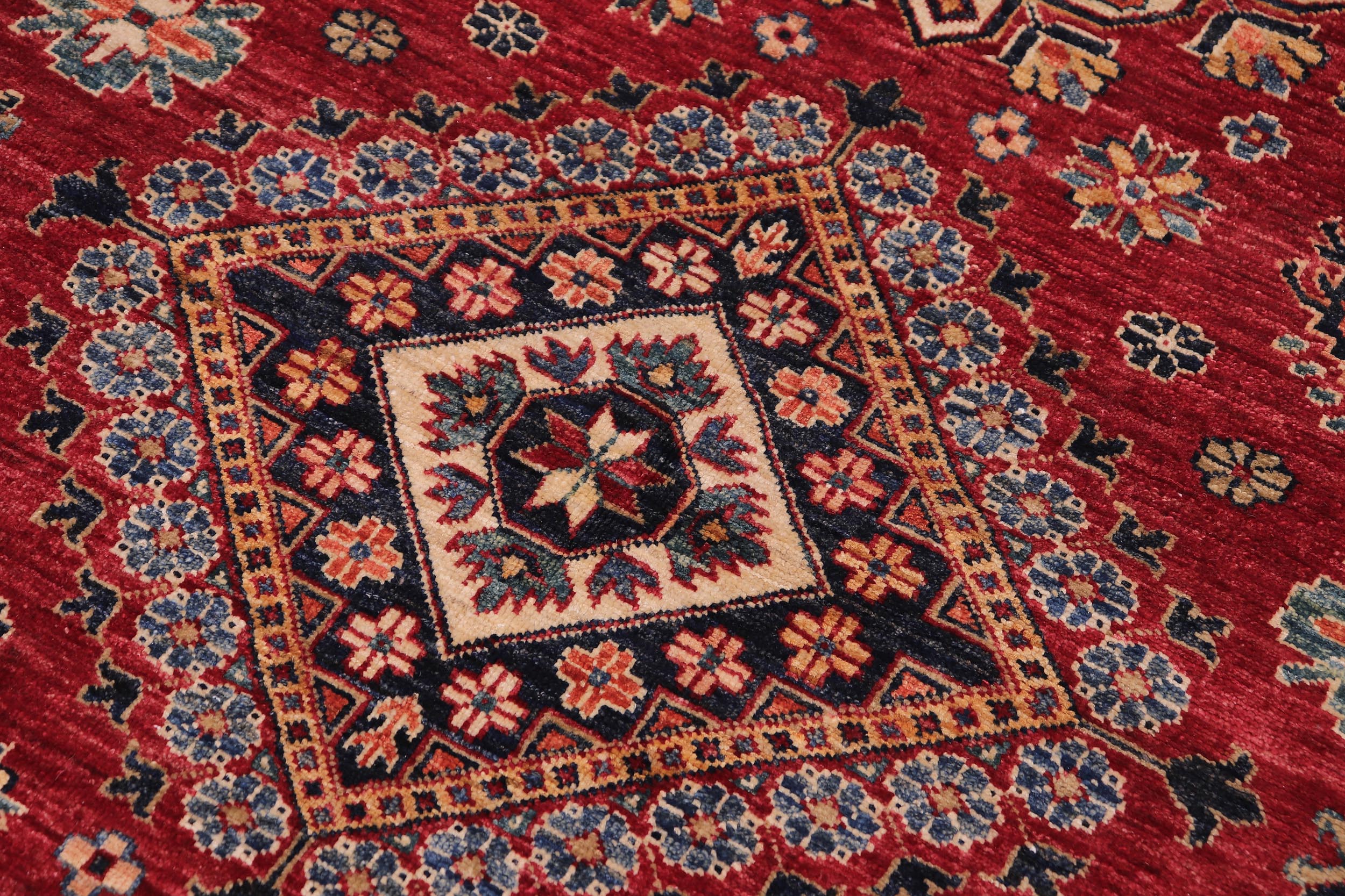 handmade Geometric Super Kazak Red Beige Hand Knotted RECTANGLE 100% WOOL area rug 5' x 7'