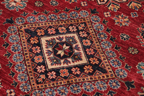 handmade Geometric Super Kazak Red Beige Hand Knotted RECTANGLE 100% WOOL area rug 5' x 7'