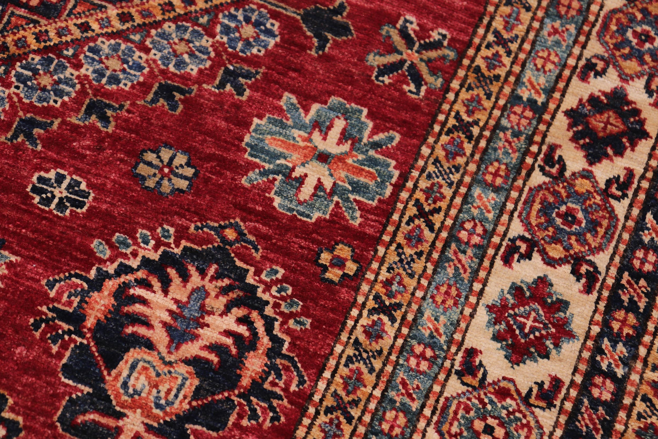 handmade Geometric Super Kazak Red Beige Hand Knotted RECTANGLE 100% WOOL area rug 5' x 7'