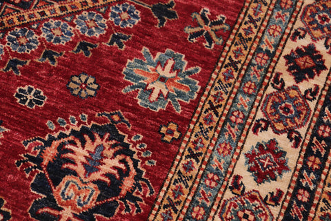 handmade Geometric Super Kazak Red Beige Hand Knotted RECTANGLE 100% WOOL area rug 5' x 7'