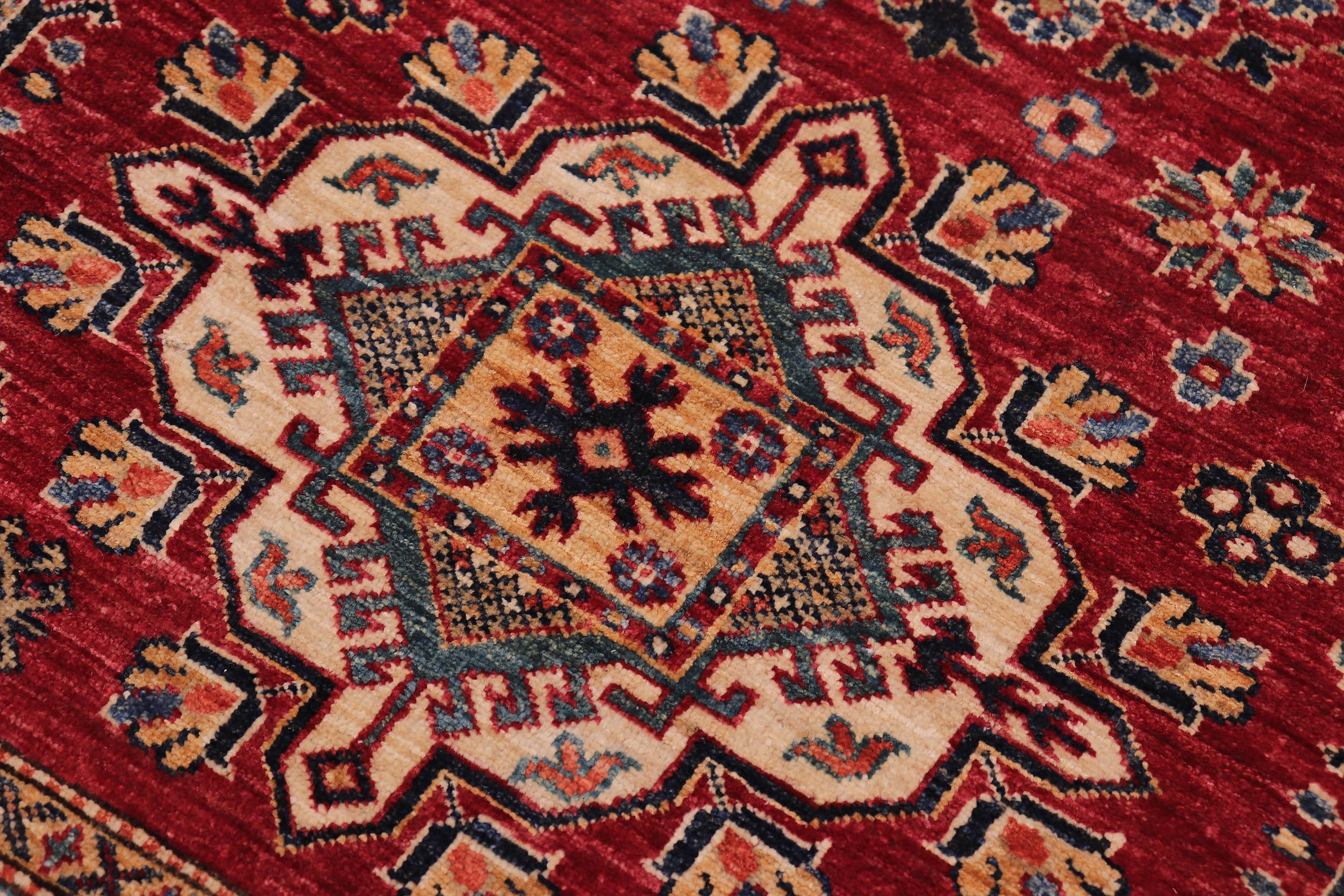 handmade Geometric Super Kazak Red Beige Hand Knotted RECTANGLE 100% WOOL area rug 5' x 7'