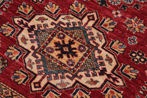 handmade Geometric Super Kazak Red Beige Hand Knotted RECTANGLE 100% WOOL area rug 5' x 7'