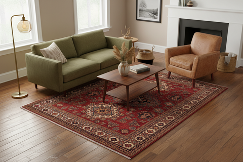 handmade Geometric Super Kazak Red Beige Hand Knotted RECTANGLE 100% WOOL area rug 5' x 7'