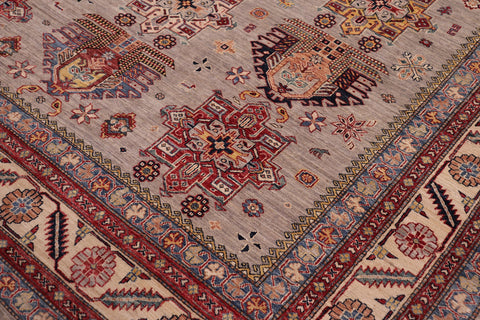 handmade Geometric Super Kazak Gray Beige Hand Knotted RECTANGLE 100% WOOL area rug 9' x 12'