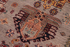 handmade Geometric Super Kazak Gray Beige Hand-made RECTANGLE 100% WOOL area rug 9x12