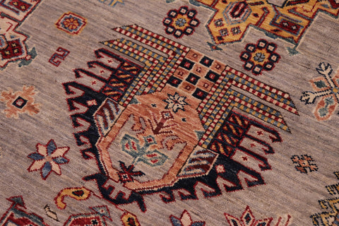 handmade Geometric Super Kazak Gray Beige Hand Knotted RECTANGLE 100% WOOL area rug 9' x 12'