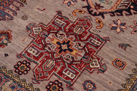 handmade Geometric Super Kazak Gray Beige Hand Knotted RECTANGLE 100% WOOL area rug 9' x 12'