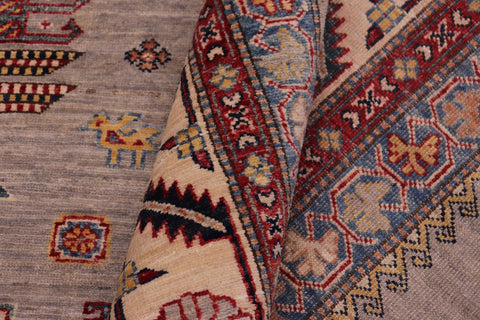 handmade Geometric Super Kazak Gray Beige Hand Knotted RECTANGLE 100% WOOL area rug 9' x 12'