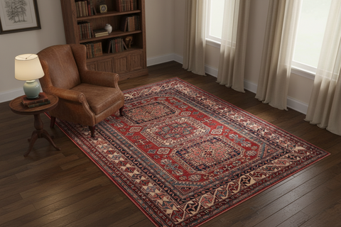 handmade Geometric Super Kazak Red Beige Hand Knotted RECTANGLE 100% WOOL area rug 5' x 6'
