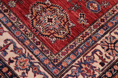 handmade Geometric Super Kazak Red Beige Hand Knotted RECTANGLE 100% WOOL area rug 6' x 8'