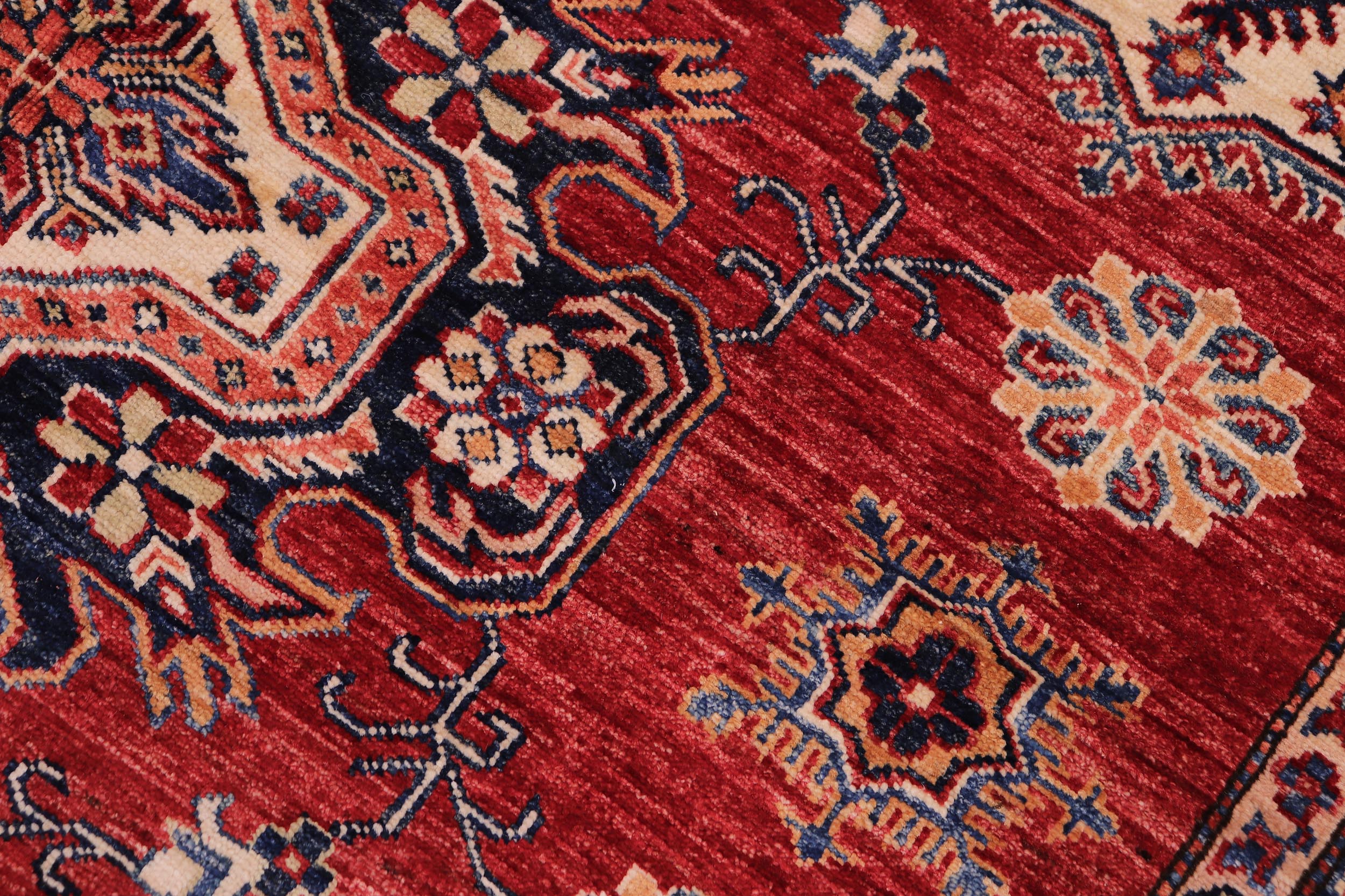 handmade Geometric Super Kazak Red Beige Hand Knotted RECTANGLE 100% WOOL area rug 6' x 8'