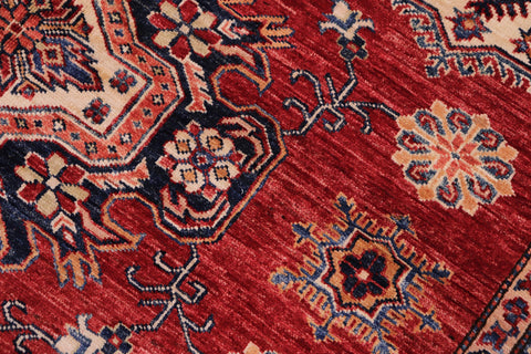 handmade Geometric Super Kazak Red Beige Hand Knotted RECTANGLE 100% WOOL area rug 6' x 8'