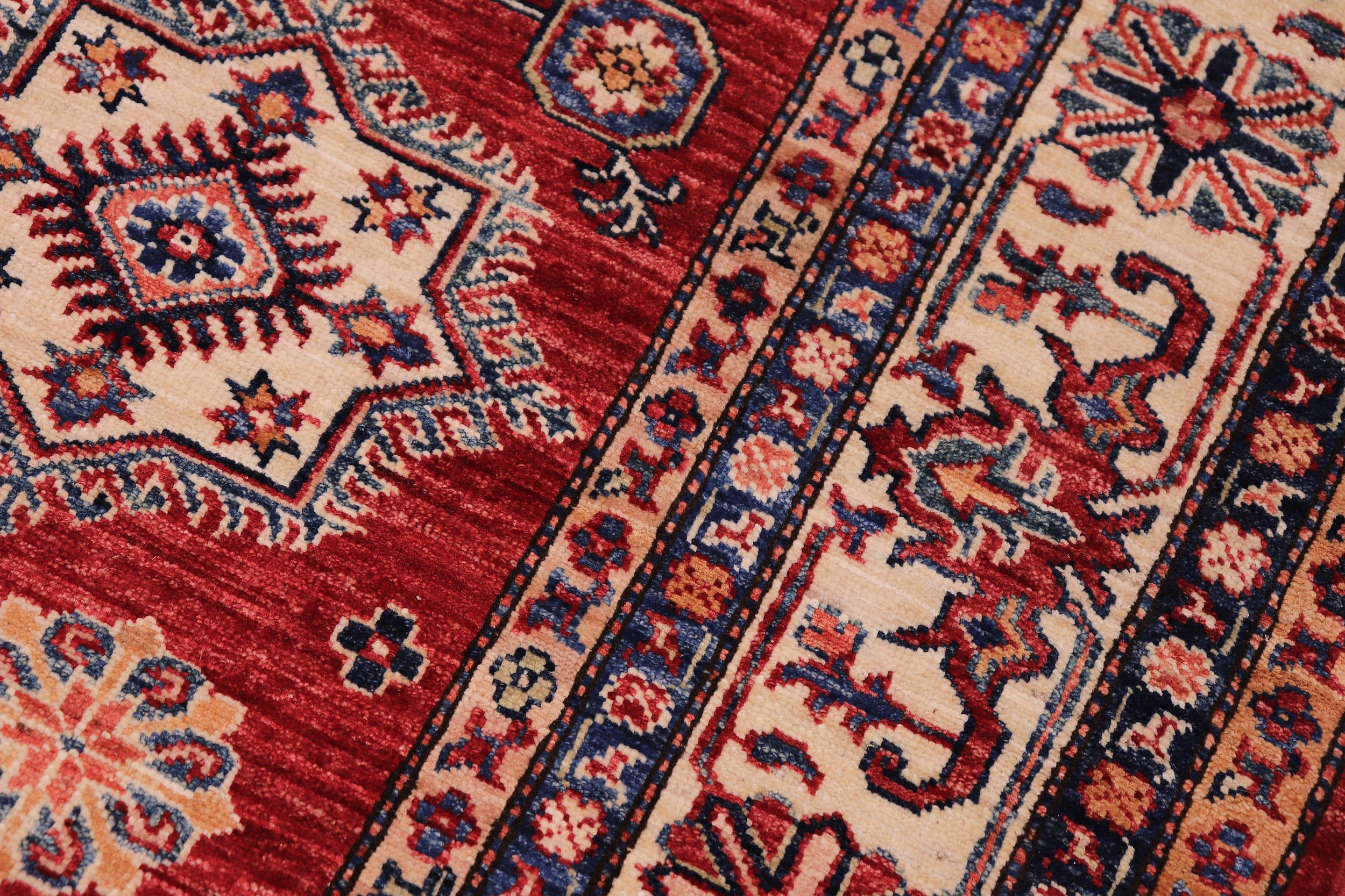 handmade Geometric Super Kazak Red Beige Hand Knotted RECTANGLE 100% WOOL area rug 6' x 8'
