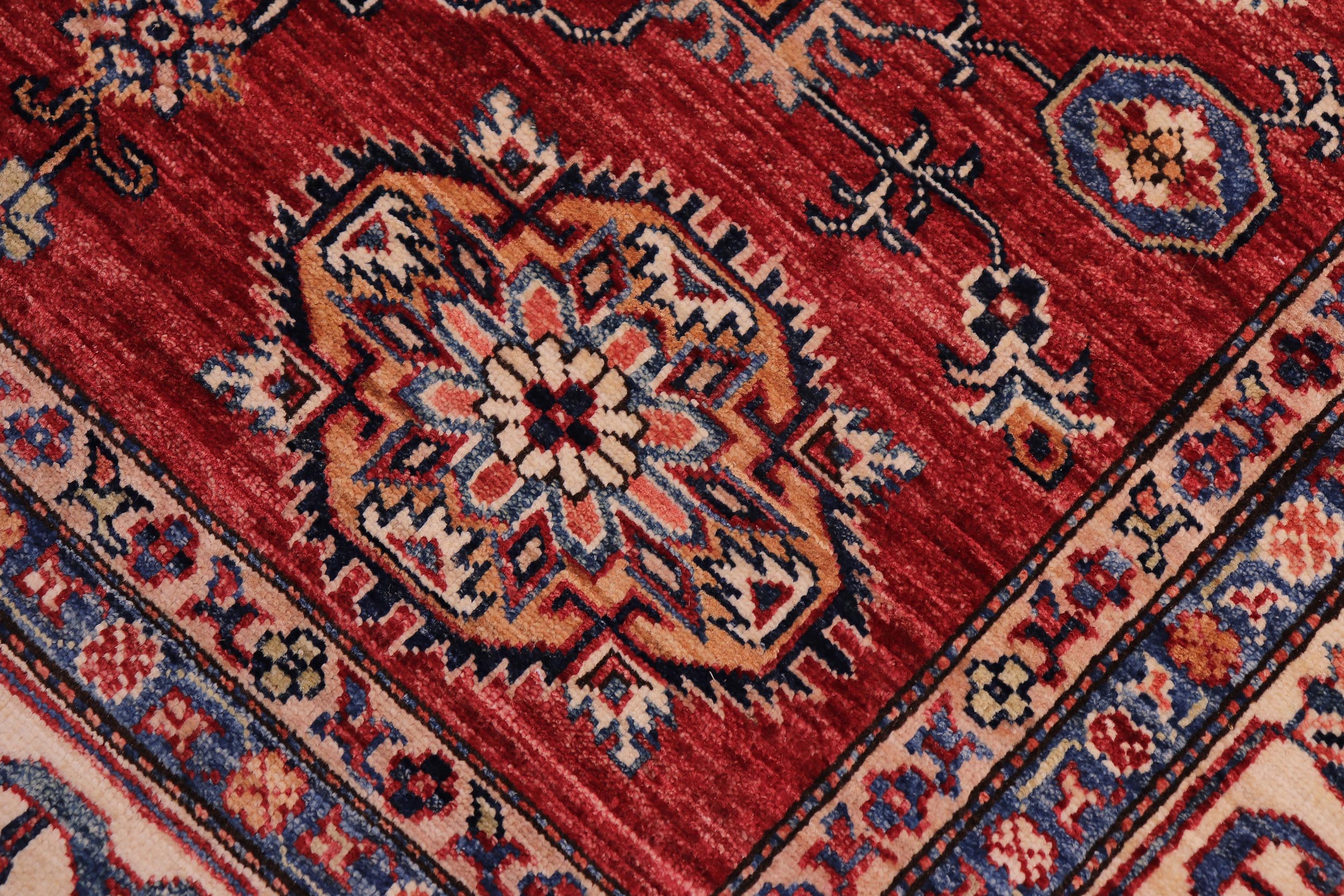 handmade Geometric Super Kazak Red Beige Hand Knotted RECTANGLE 100% WOOL area rug 6' x 8'