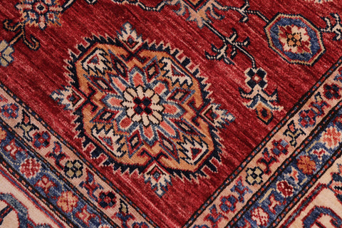 handmade Geometric Super Kazak Red Beige Hand Knotted RECTANGLE 100% WOOL area rug 6' x 8'