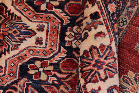 handmade Geometric Super Kazak Red Beige Hand Knotted RECTANGLE 100% WOOL area rug 6' x 8'