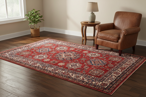 handmade Geometric Super Kazak Red Beige Hand Knotted RECTANGLE 100% WOOL area rug 6' x 8'