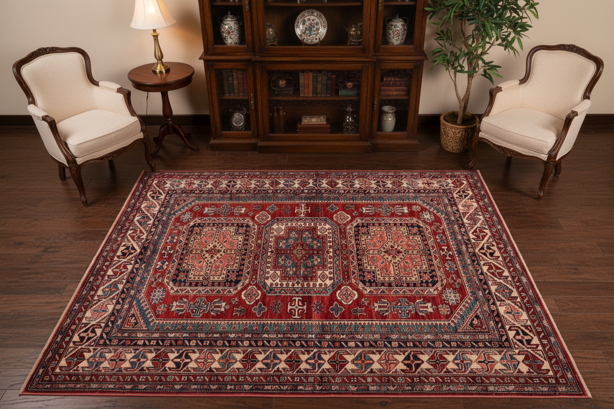 handmade Geometric Super Kazak Red Beige Hand Knotted RECTANGLE 100% WOOL area rug 5' x 7'