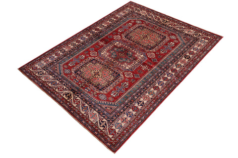 handmade Geometric Super Kazak Red Beige Hand Knotted RECTANGLE 100% WOOL area rug 5' x 7'
