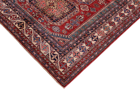 handmade Geometric Super Kazak Red Beige Hand Knotted RECTANGLE 100% WOOL area rug 5' x 7'