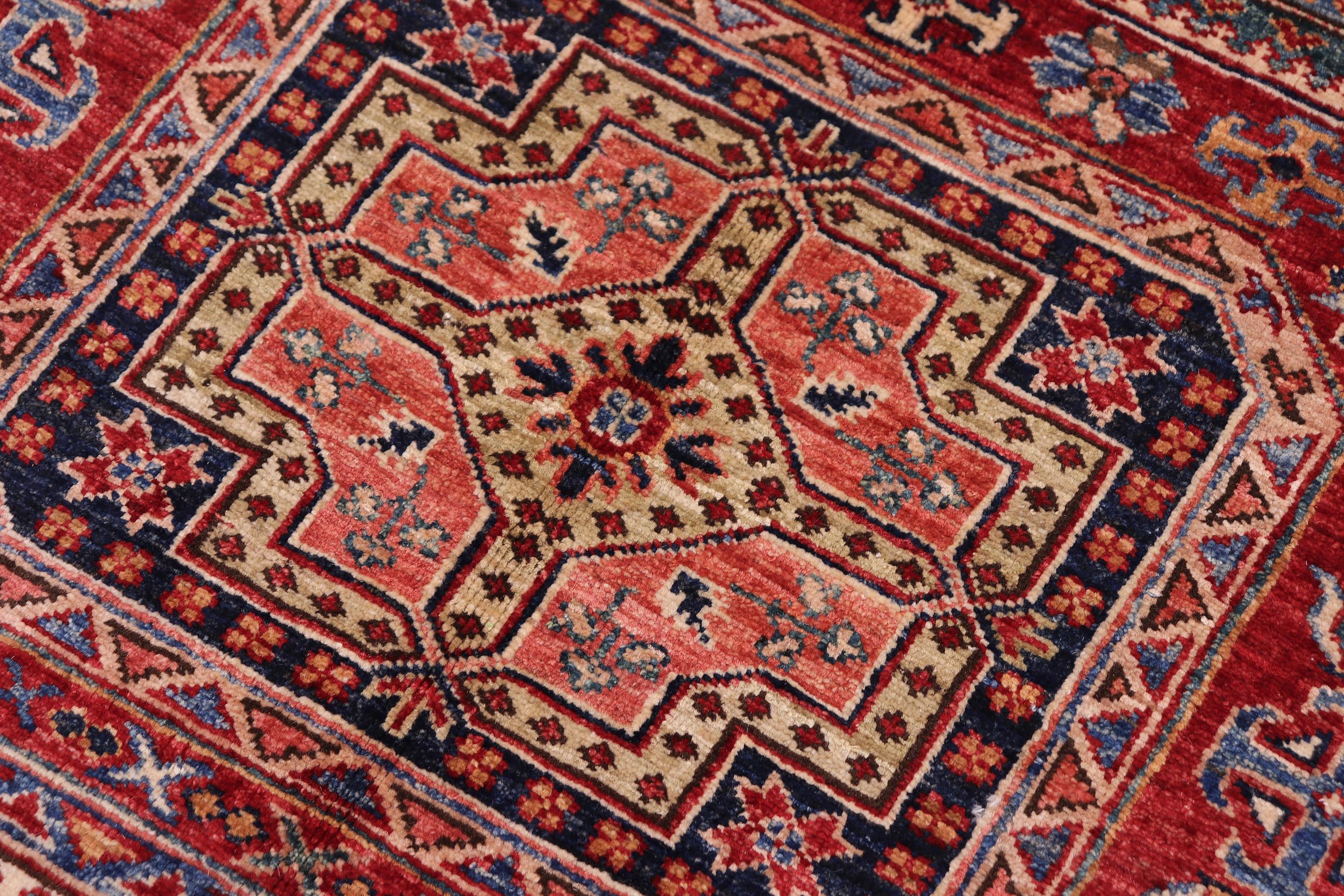 handmade Geometric Super Kazak Red Beige Hand Knotted RECTANGLE 100% WOOL area rug 5' x 7'