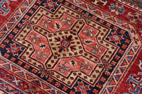 handmade Geometric Super Kazak Red Beige Hand Knotted RECTANGLE 100% WOOL area rug 5' x 7'