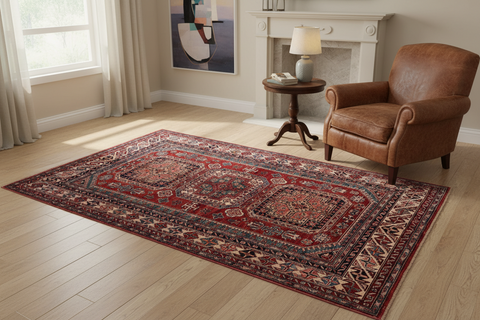 Tribal Super Kazak Marco Red/Beige Wool Rug - 4'10'' x 6'6''