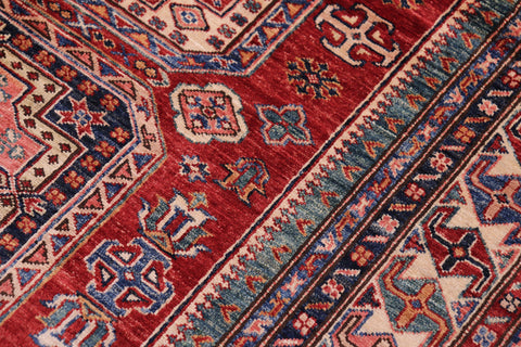 handmade Geometric Super Kazak Red Beige Hand Knotted RECTANGLE 100% WOOL area rug 5' x 7'