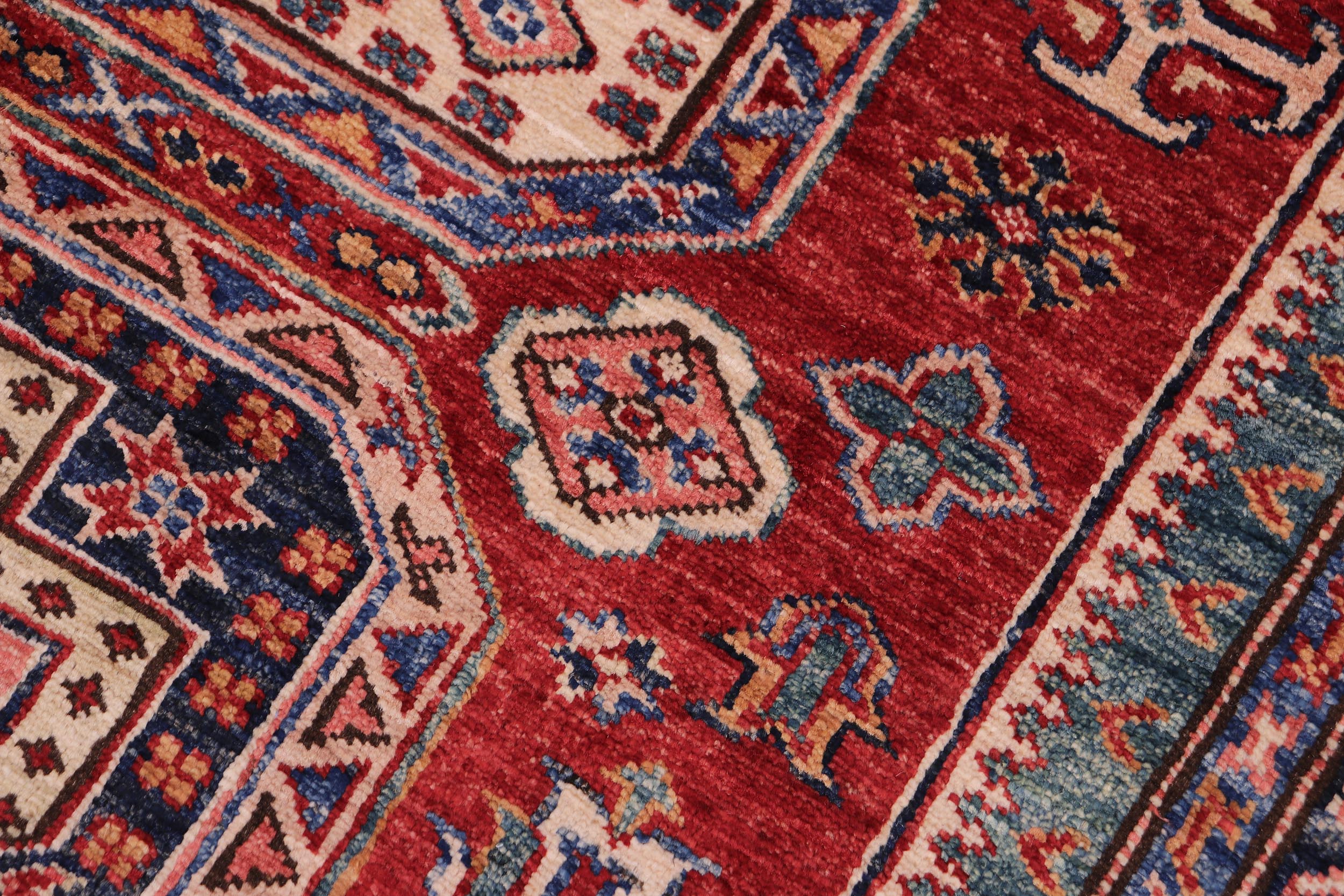 handmade Geometric Super Kazak Red Beige Hand Knotted RECTANGLE 100% WOOL area rug 5' x 7'