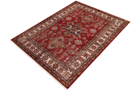 handmade Geometric Super Kazak Red Beige Hand Knotted RECTANGLE 100% WOOL area rug 5' x 6'