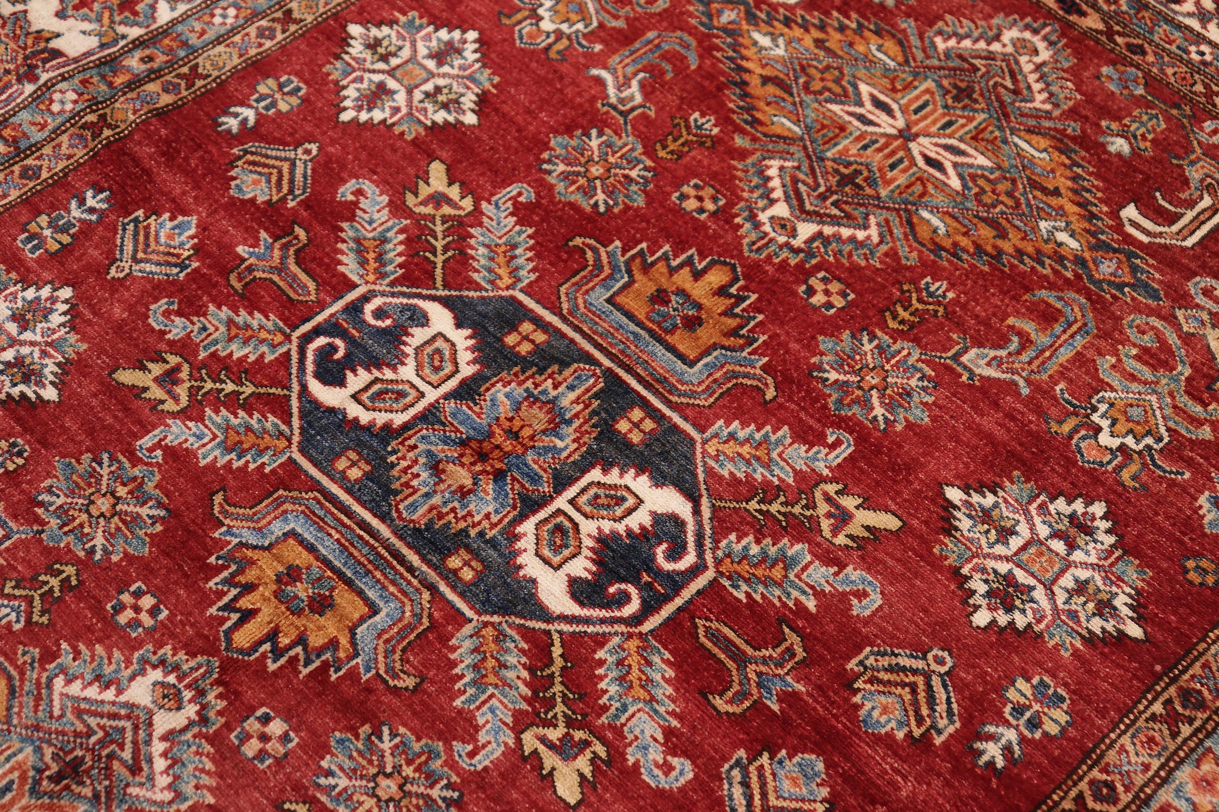 handmade Geometric Super Kazak Red Beige Hand Knotted RECTANGLE 100% WOOL area rug 5' x 6'
